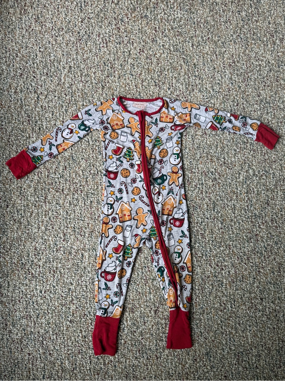 Little Sleepies Red-Trim Holiday Cookie Print One-Piece Footie